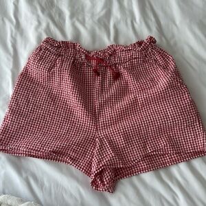 Red gingham shorts with an adjustable waistband